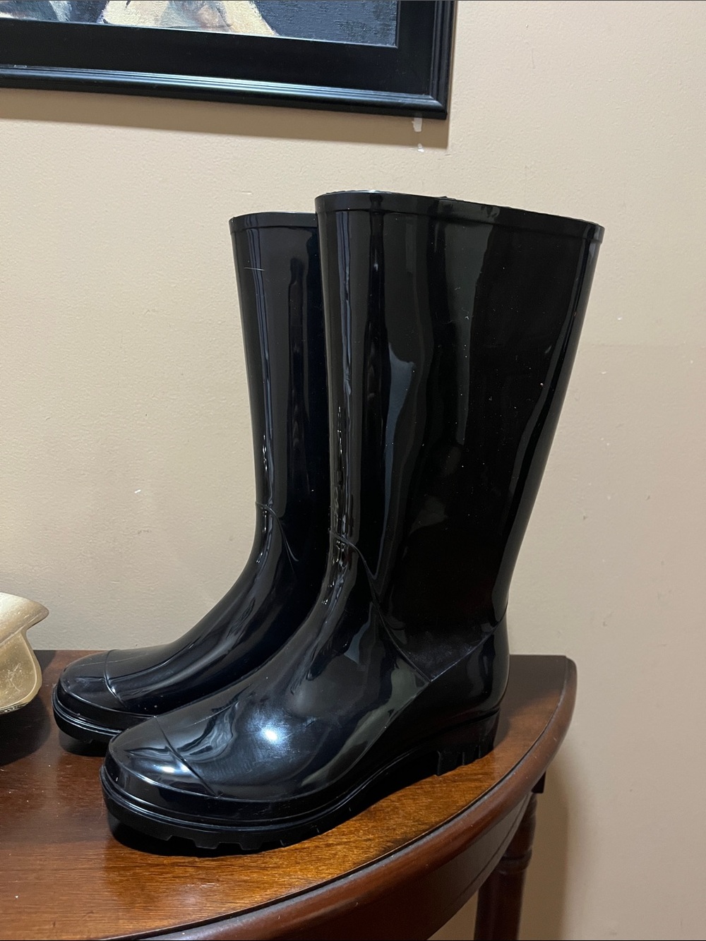 Black rain boots